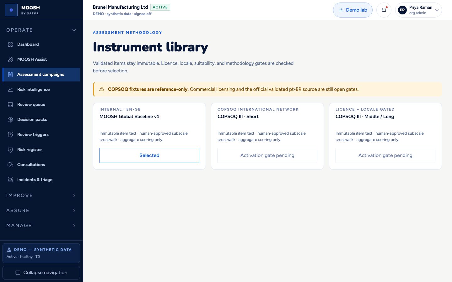 Instrument library screen