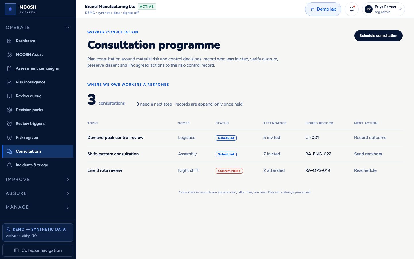 Consultations screen