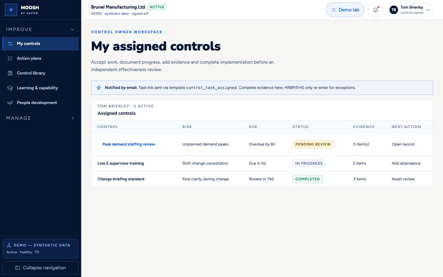My controls screen