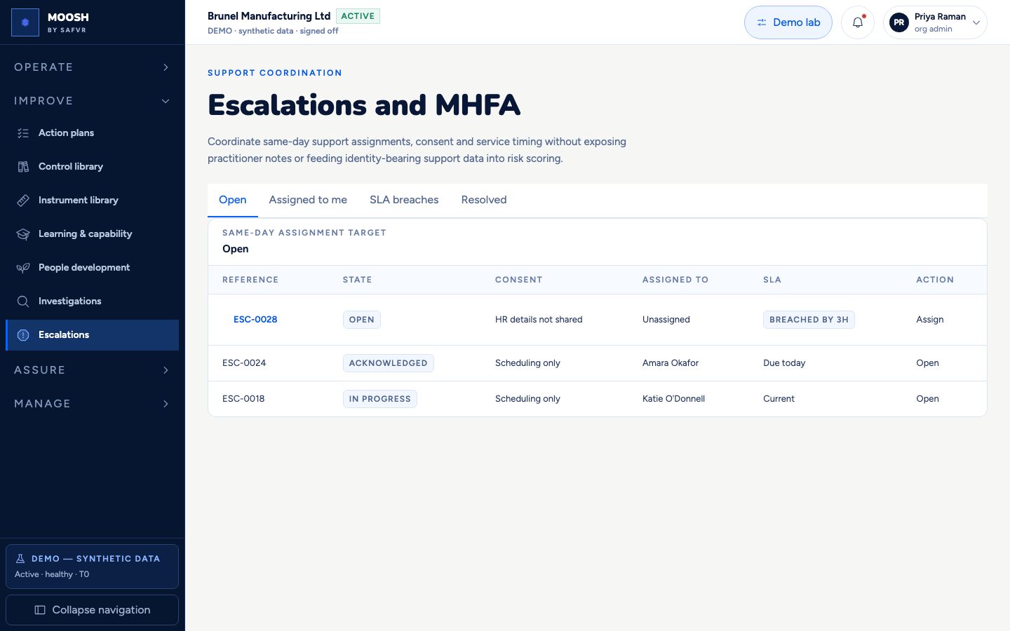Escalations screen