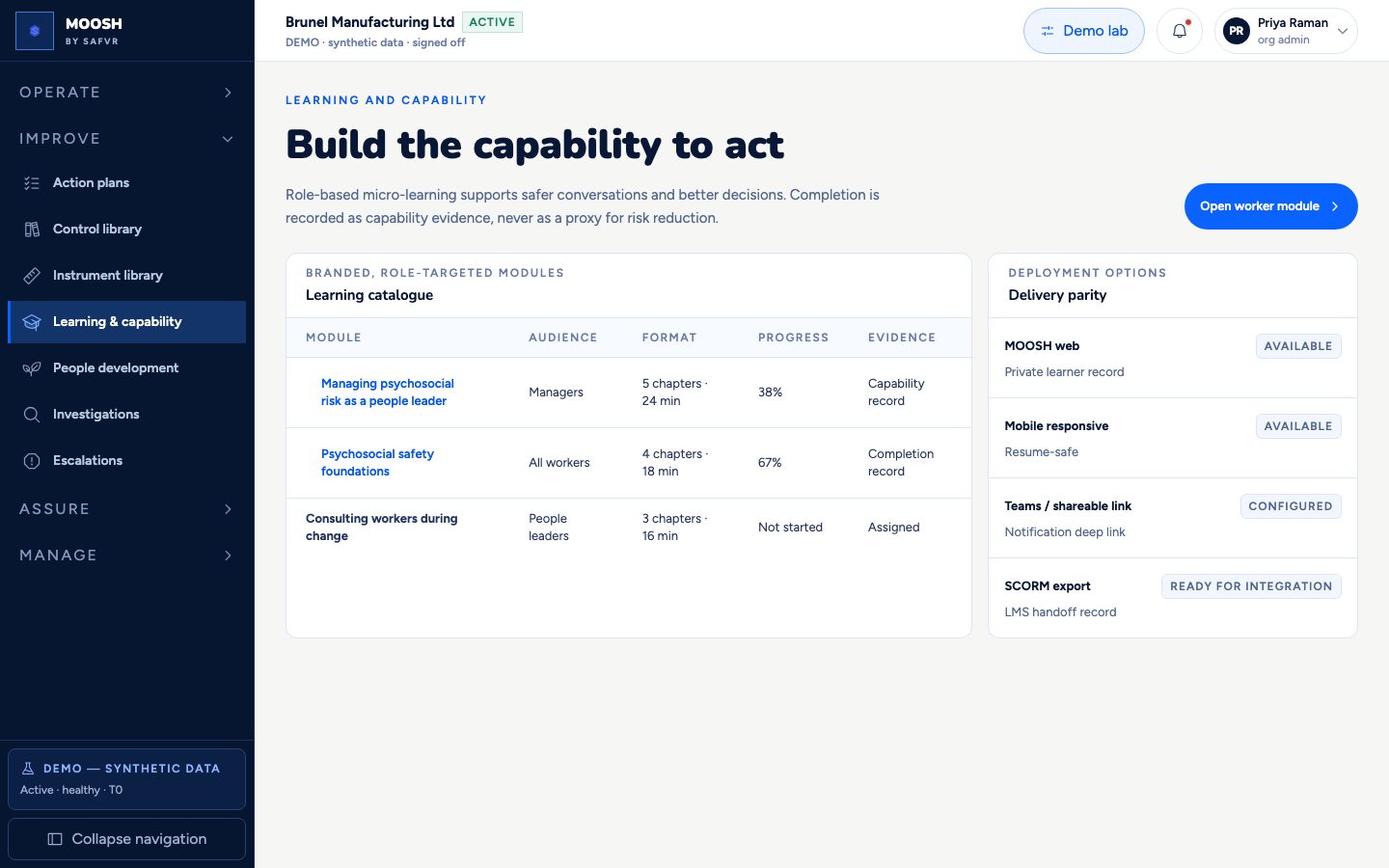 Learning & capability screen