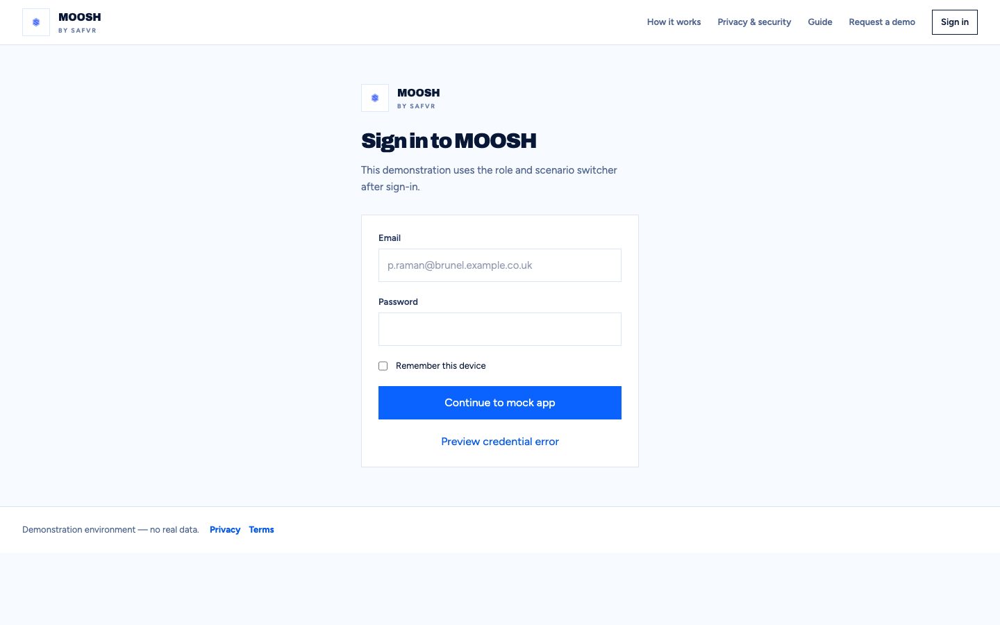 Login screen