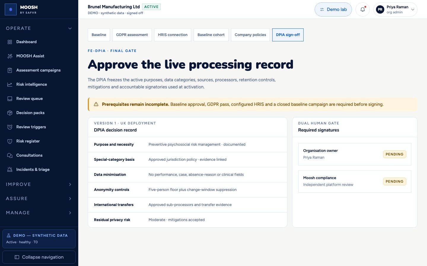 DPIA sign-off screen