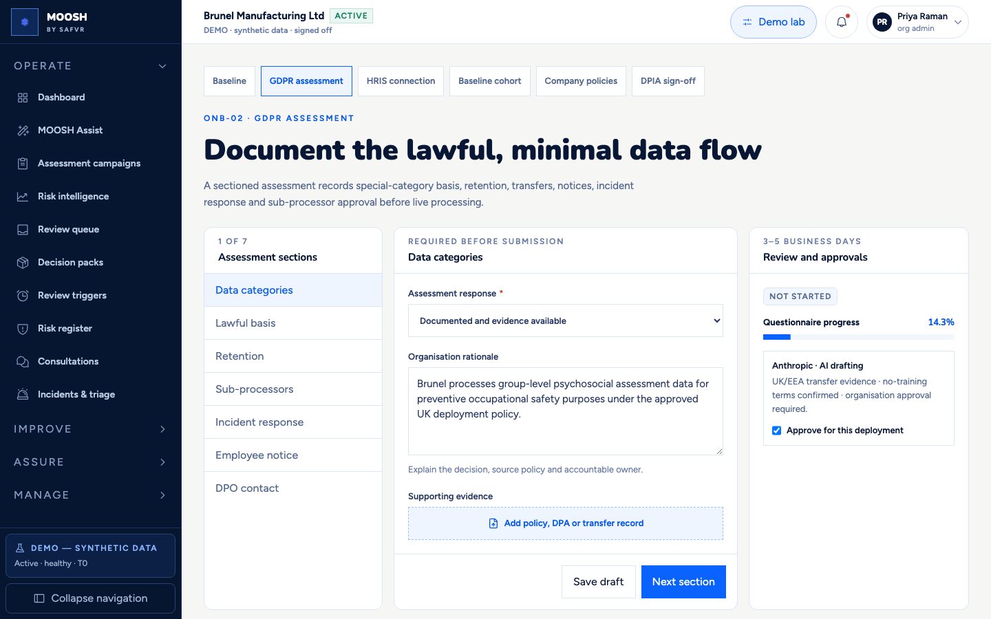 Privacy assessment screen