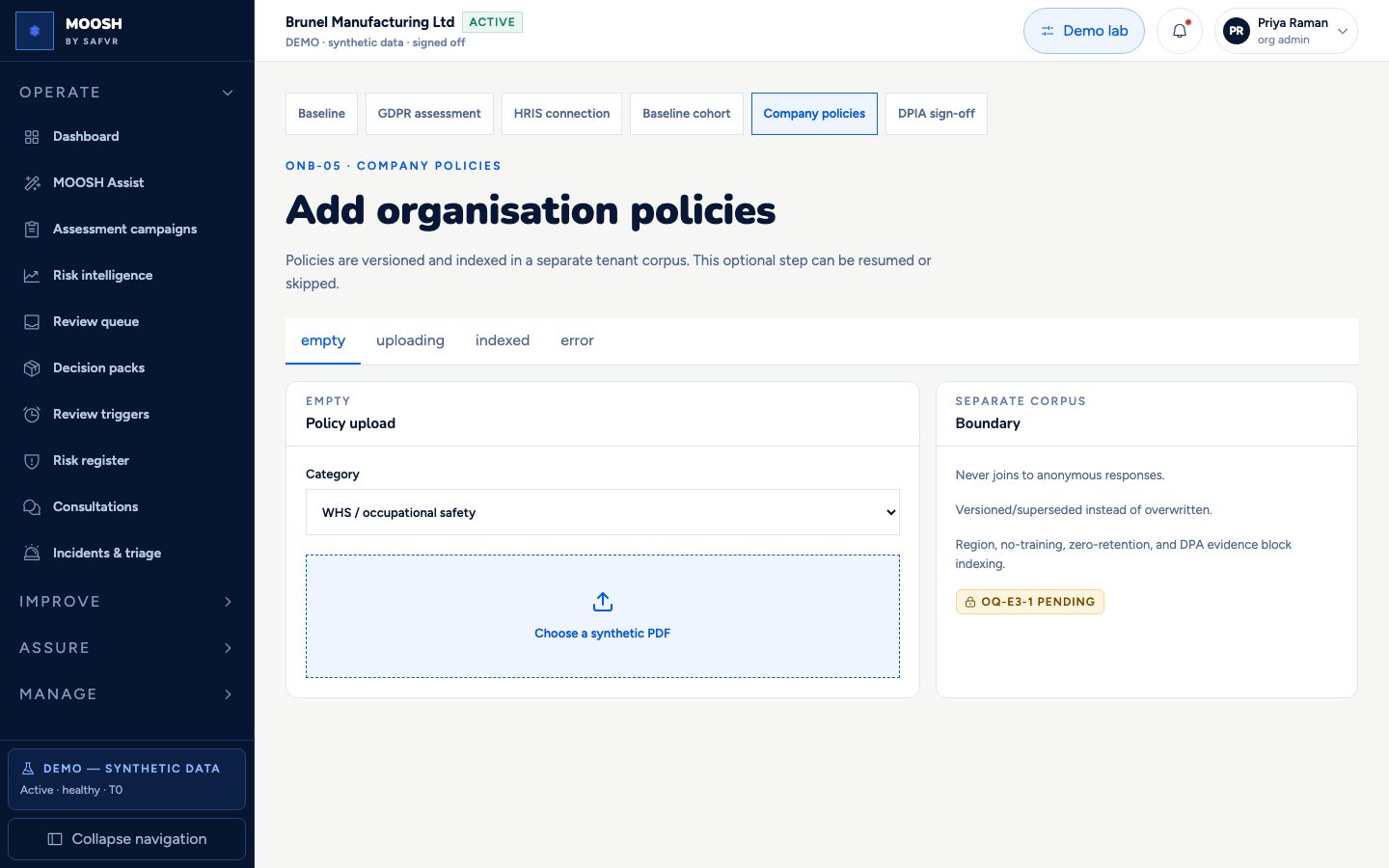 Company policies screen